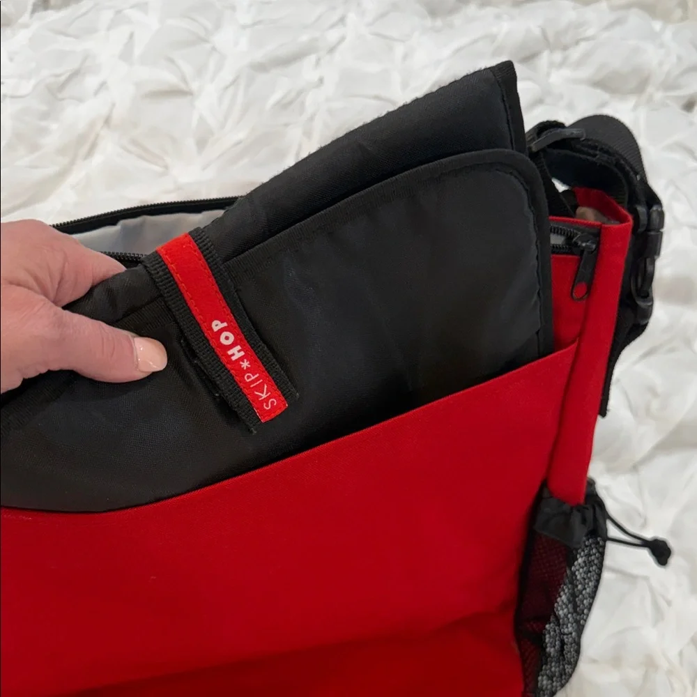 Skip Hop Red Canvas Shoulder Baby/Diaper Tote with Multi Front/Inner Pockets